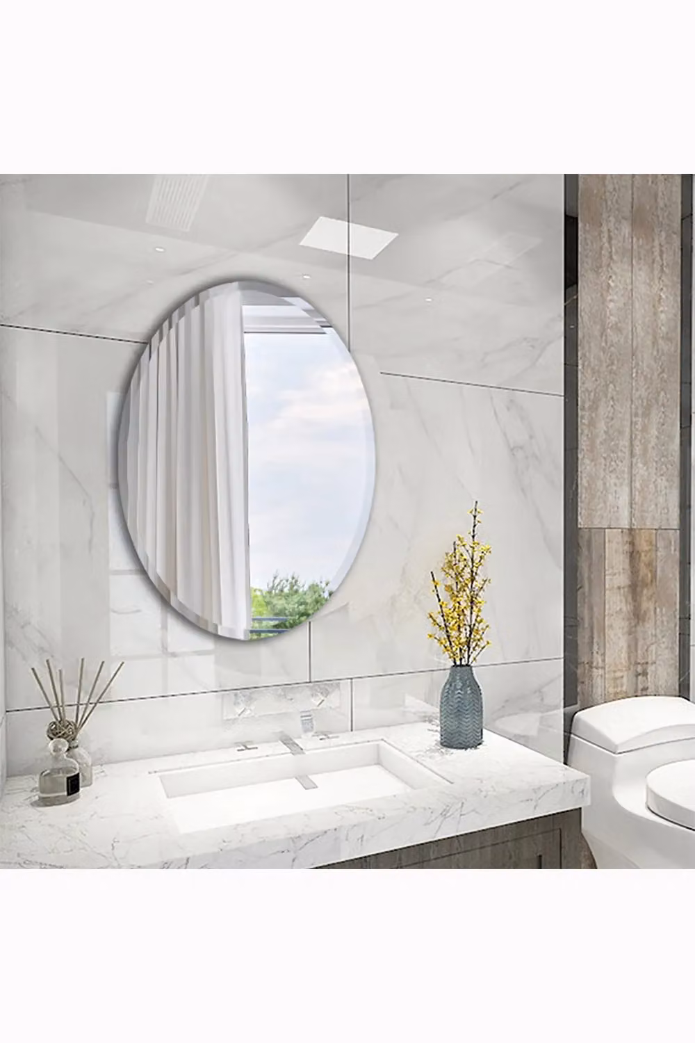 Living and Home European Style Frameless Beveled Edge Oval Bathroom Wall Mirror, W: 50 cm, H: 70 cm – 2