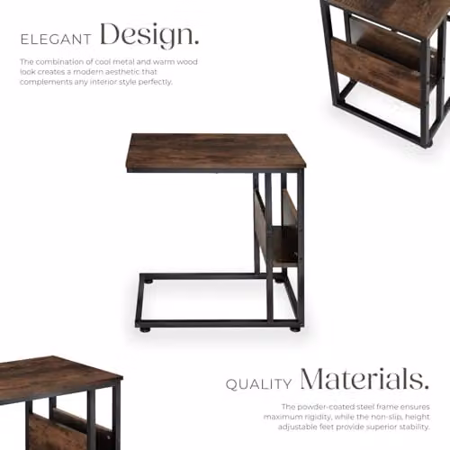 tectake Height Adjustable Bedside Table in Brown and Black with Industrial Design, W/D/H: 55 x 36.5 x 60 cm – 5