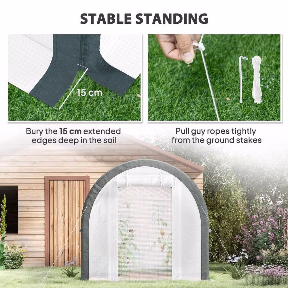 FLAVORA Upgraded White Polytunnel Greenhouse with Window and Galvanised Steel Frame – 4