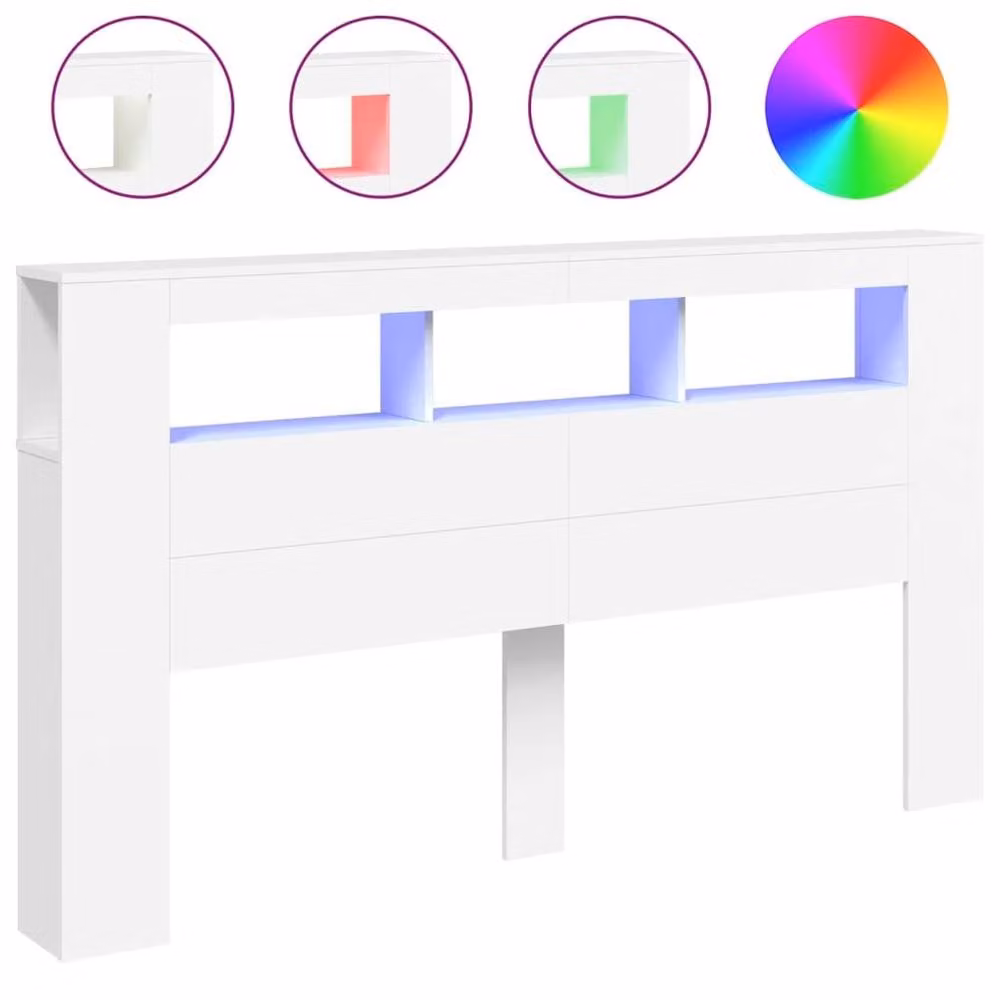 Berkfield Home LED Headboard in White, W/D/H: 180 x 18.5 x 103.5 cm – 2