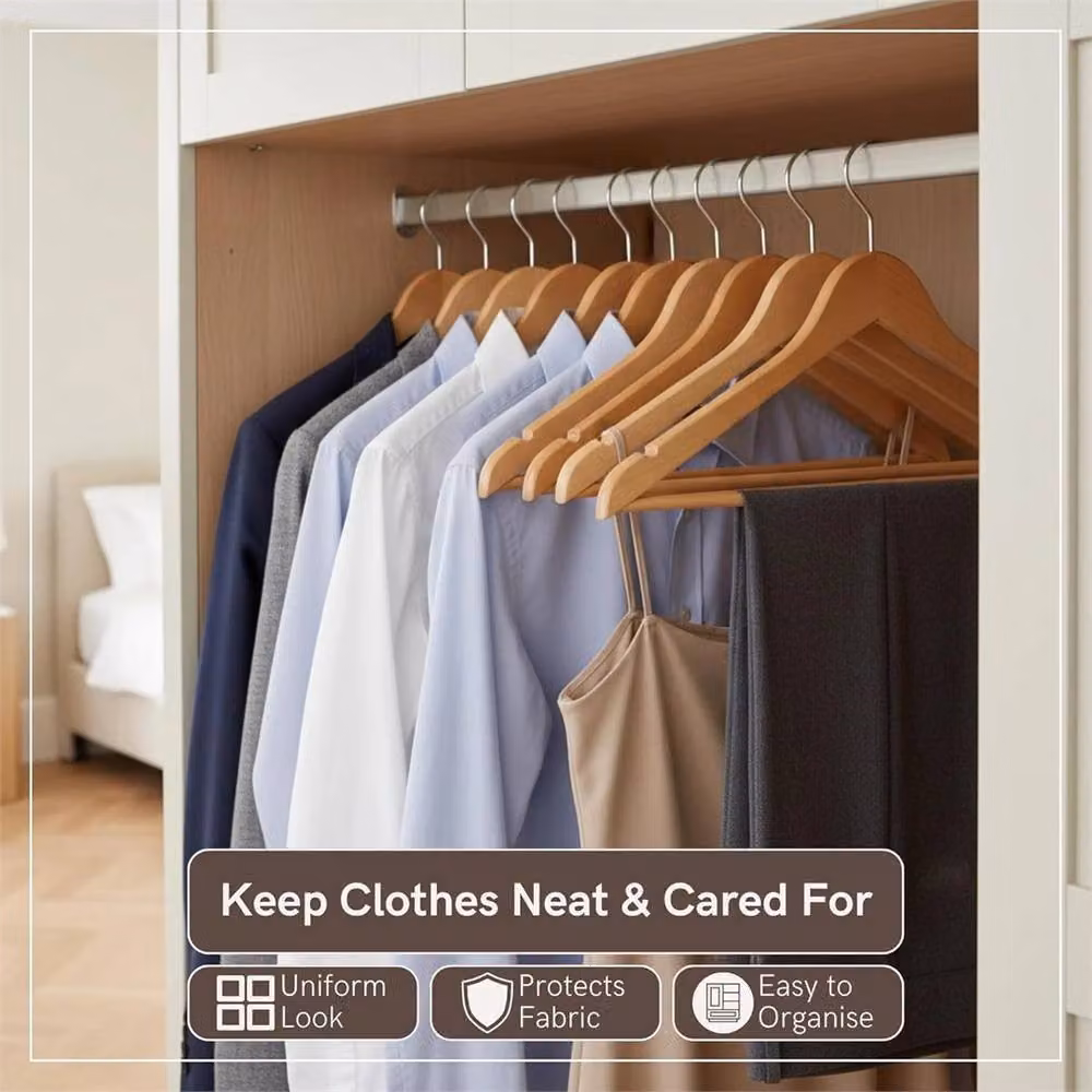 Kelvenix Set of 20 Wooden Coat Hangers with Trouser Bar in Brown – 3