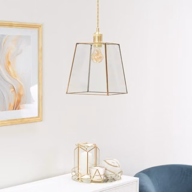 ValueLights Pair of Susie Modern Glass Lantern Light Shades in Gold and Transparent