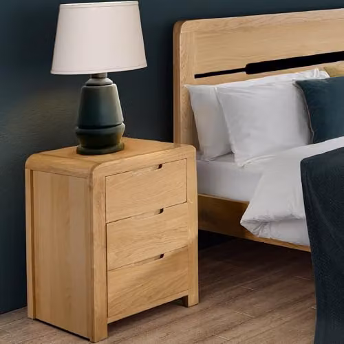 Julian Bowen Curve 3 Drawer Bedside Table in Oak, H 61 cm x W 38 cm x D 45 cm – 5
