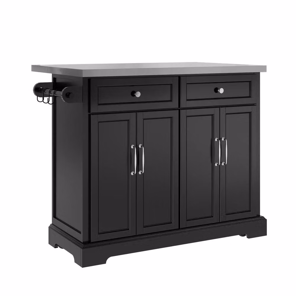 SoBuy European-style Mobile Drop-Leaf Kitchen Island with 2 Drawers and Adjustable Shelf in Black – 2