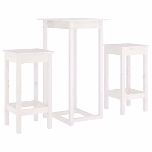 vidaXL 3 Piece White Rustic Solid Wood Pine Bar Set with Table and Chairs – 1