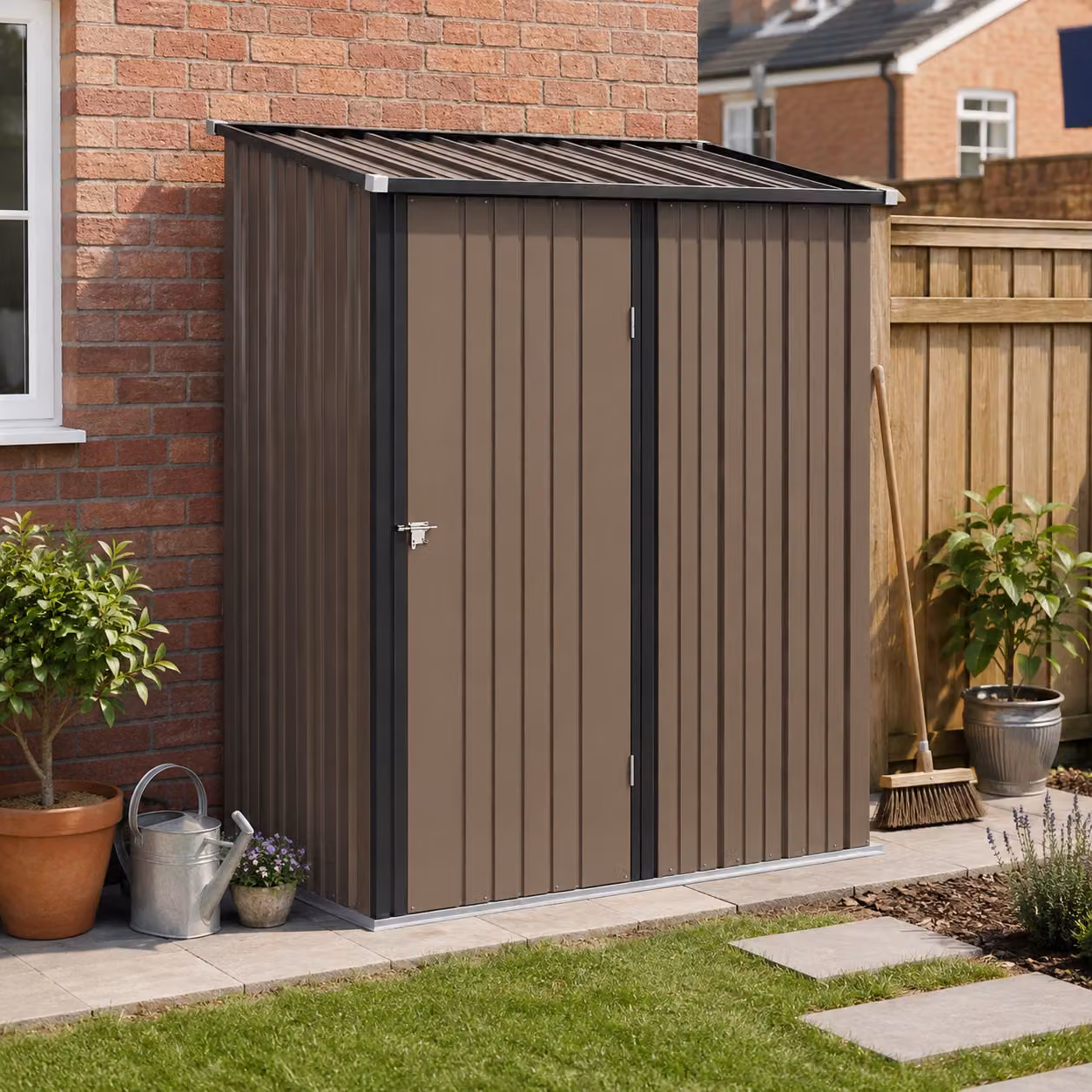 Outsunny Heavy-Duty Metal Outdoor Storage Shed with Lockable Door and Corrugated Steel Roof, Brown – 2
