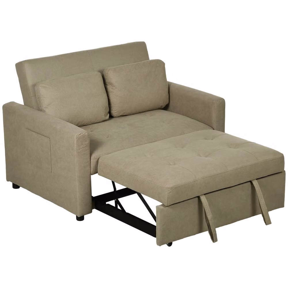STILVORA Taupe Velvet Sofa Bed with Solid Wood Frame, Adjustable Headrest and Pull Out Drawer – 3