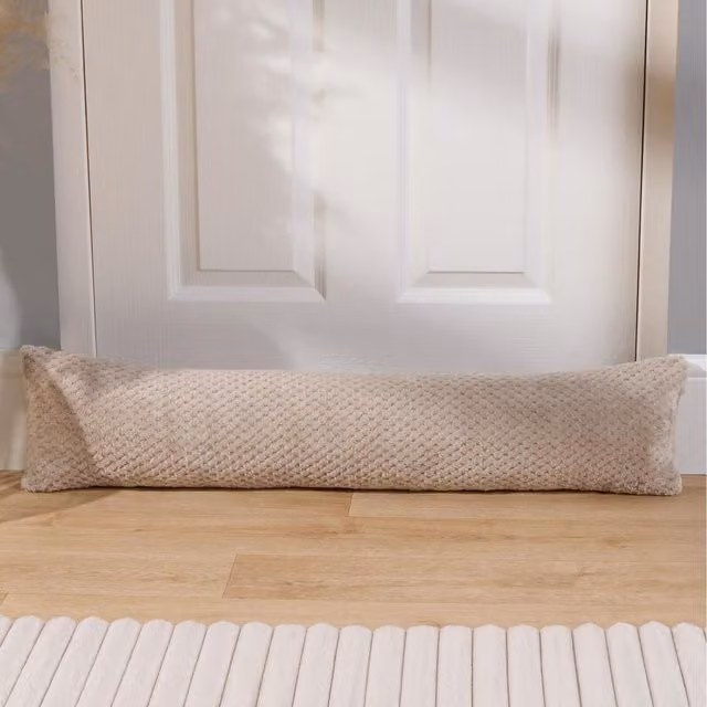 OHS Waffle Fleece Door Draught Excluder Draft Insulator in Brown and Beige