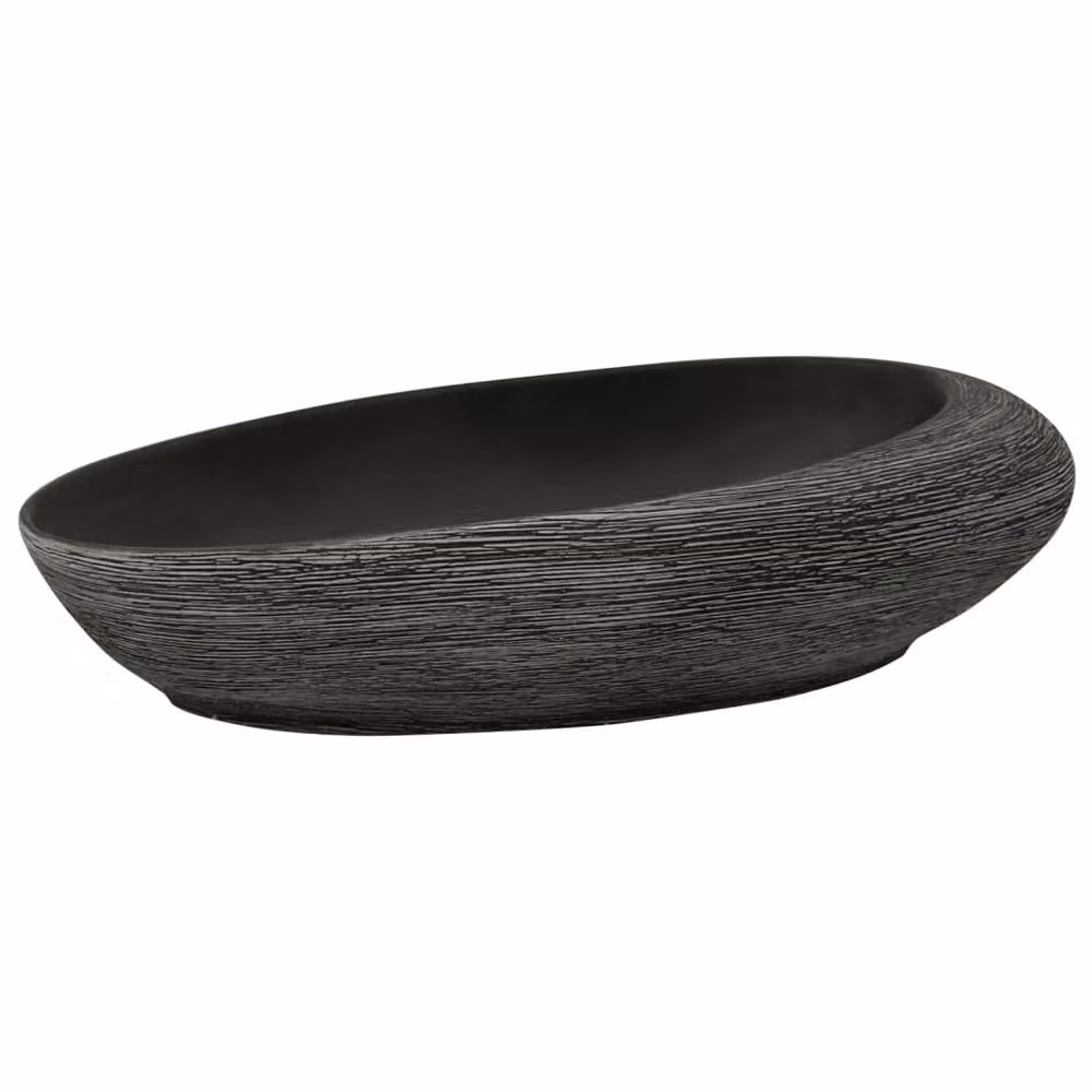 Berkfield Home Oval Ceramic Countertop Basin in Grey and Black, W: 59 cm, D: 40 cm, H: 14 cm – 3