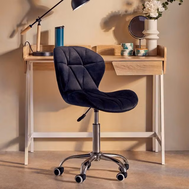 Orsina Black Velvet Swivel Task Chair for Home Office – 1