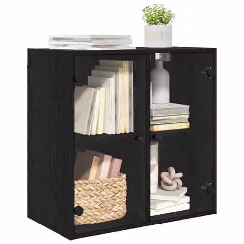vidaXL Modern Wall Cabinet with Glass Doors in Black, W/D/H: 68 x 37 x 68.5 cm