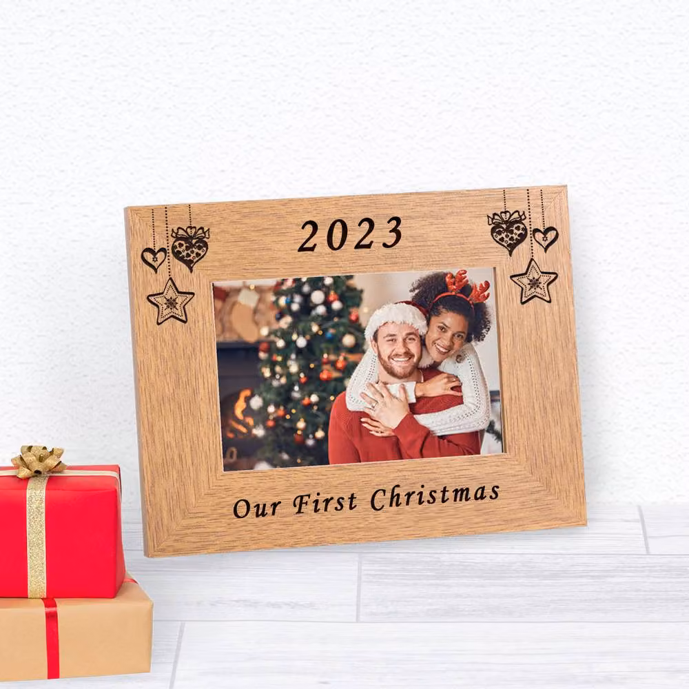 Uniqueful Personalised Our First Christmas Wood Photo Frame in Brown, 10 x 15 cm – 1