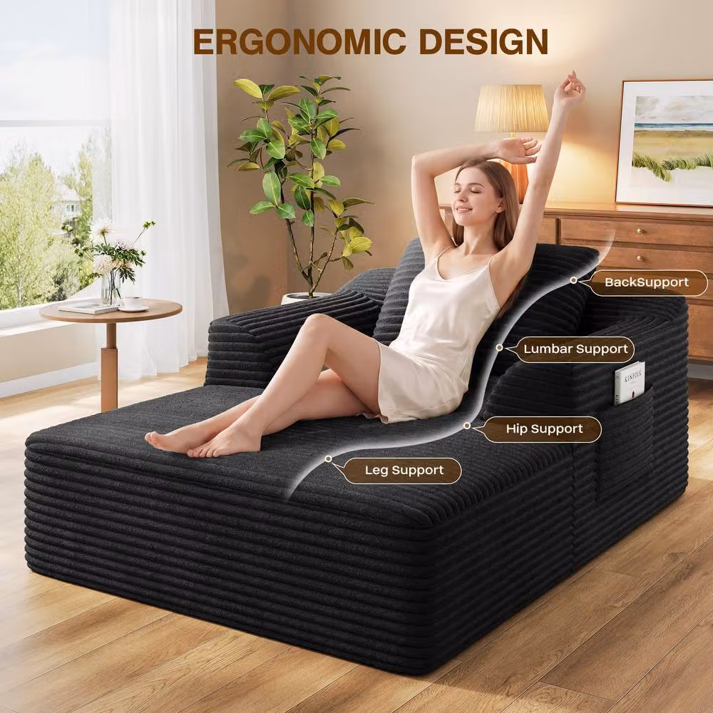 Dprodo Modular High Density Foam Chaise Lounge Sofa in Black – 3
