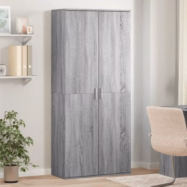 Berkfield Home Grey Sonoma Highboard in MDF with Hinged Doors, W/D/H: 80 x 35 x 180 cm – 1