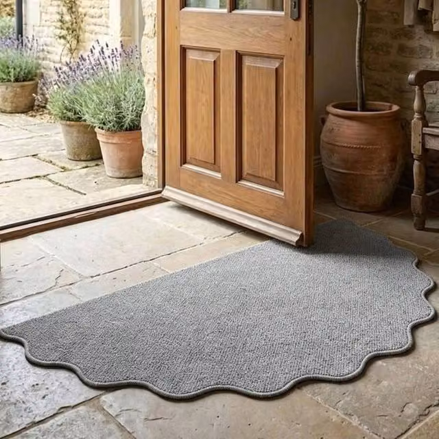 FLAVORA Grey Irregular Entrance Door Mat Rug, Dirt Repellent, W/D: 100 x 100 cm – 1