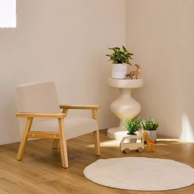 sweeek Children's Scandinavian Style Corduroy Armchair in Beige with Rubberwood Frame, W/D/H: 43.5 x 50.0 x 47.0 cm – 1