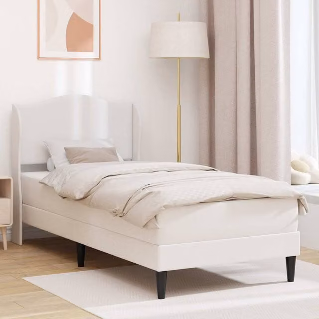Berkfield Home Upholstered Bed Frame with Headboard in White Faux Leather, W/D/H: 90 x 190 cm