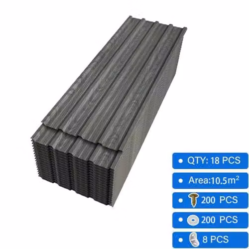 BIRCHTREE 18 Pack Corrugated Metal Roofing Panels, Grey Wood Grain Steel, W: 45 cm, L: 129 cm – 2