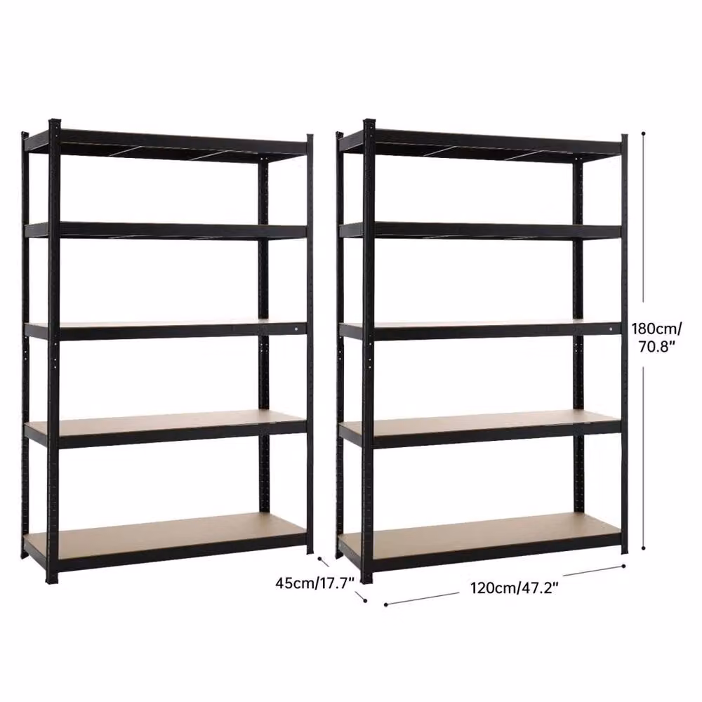 Kelvenix Black Metal and MDF Freestanding Shelving Unit with Adjustable Shelves, H x W x D: 180 x 120 x 45 cm – 2