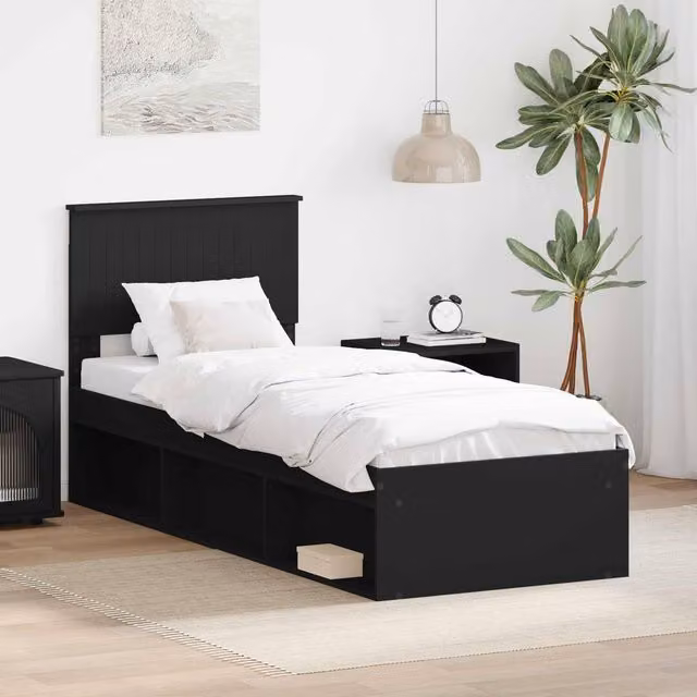 Berkfield Home Modern Bed Frame with Headboard in Black, W/D/H: 75 x 190 x 75 cm – 1