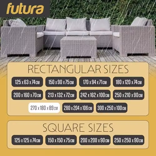 Futura Waterproof Rectangular Garden Furniture Cover in Black, 420D Oxford Fabric with PVC Lining, W/D/H: 270 x 180 x 89 cm – 6