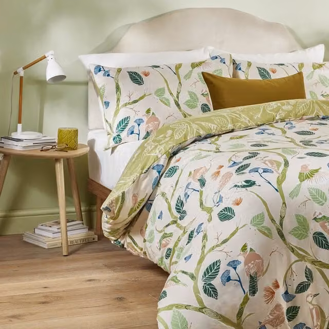 Make It A Home Reversible Floral and Animal Print Soft Touch Duvet Cover Set, Green and Multicolour, Pillowcase Size: 90 x 190 cm