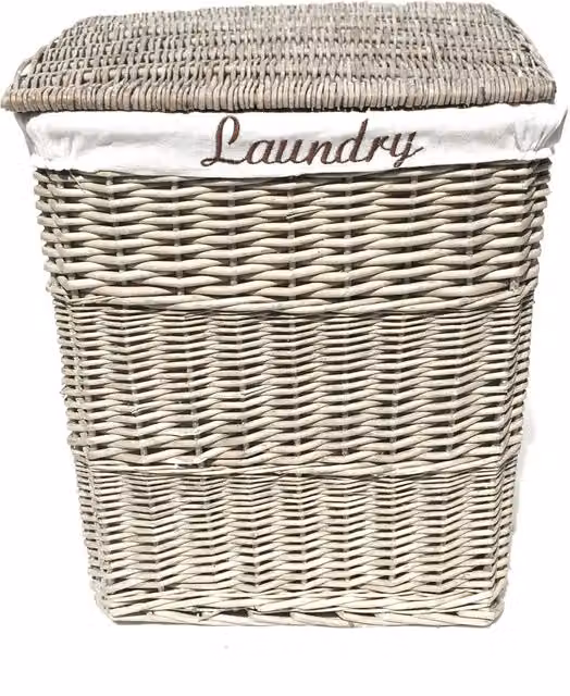Topfurshing Rectangle Wicker Laundry Basket with Cotton Lining and Lid, Grey, Width: 34 cm