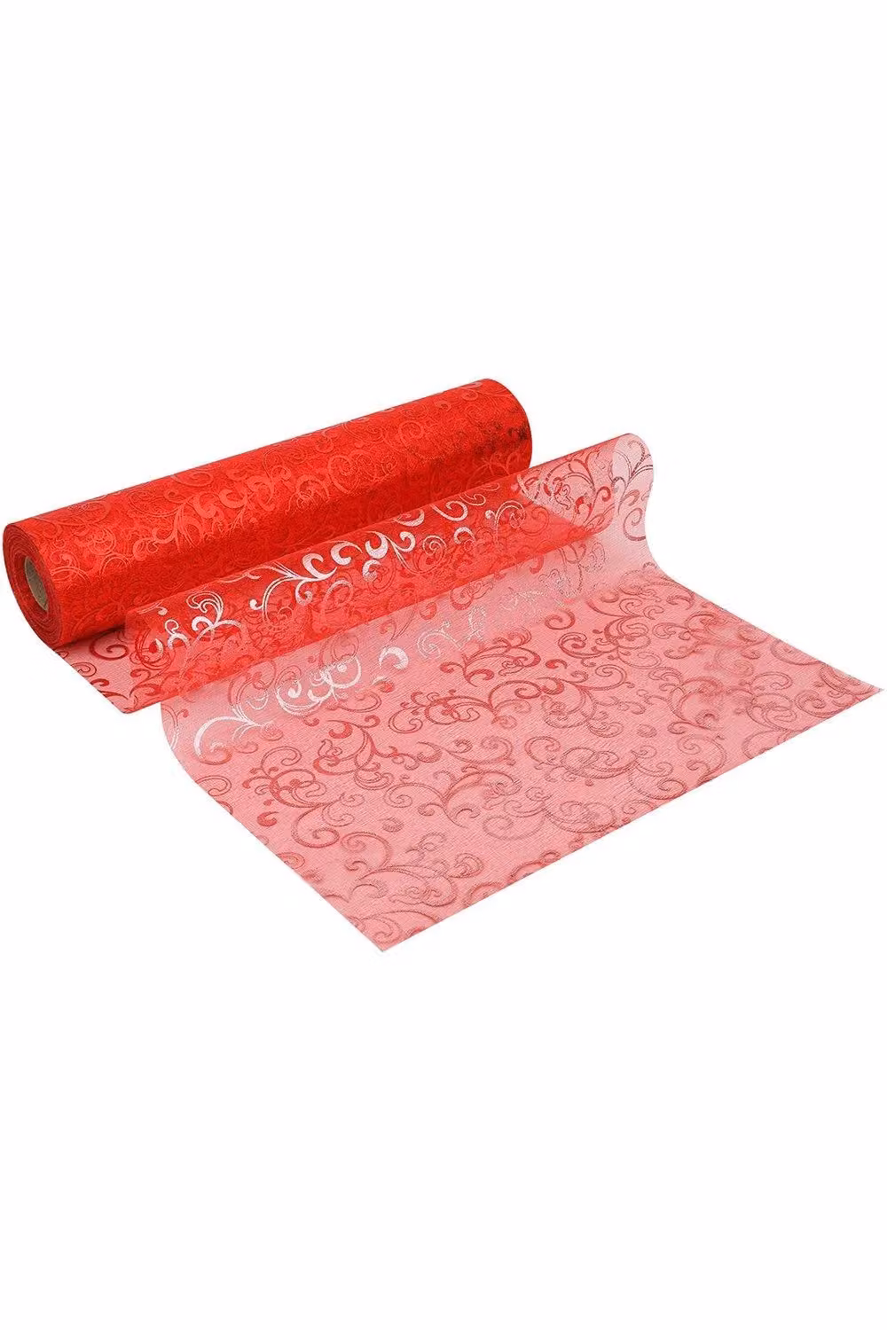 Neel Blue Red Organza Roll with Sparkle Snow Sheer Glitter Fabric and Flocked Floral Design, W/H: 29 cm x 25 m – 2