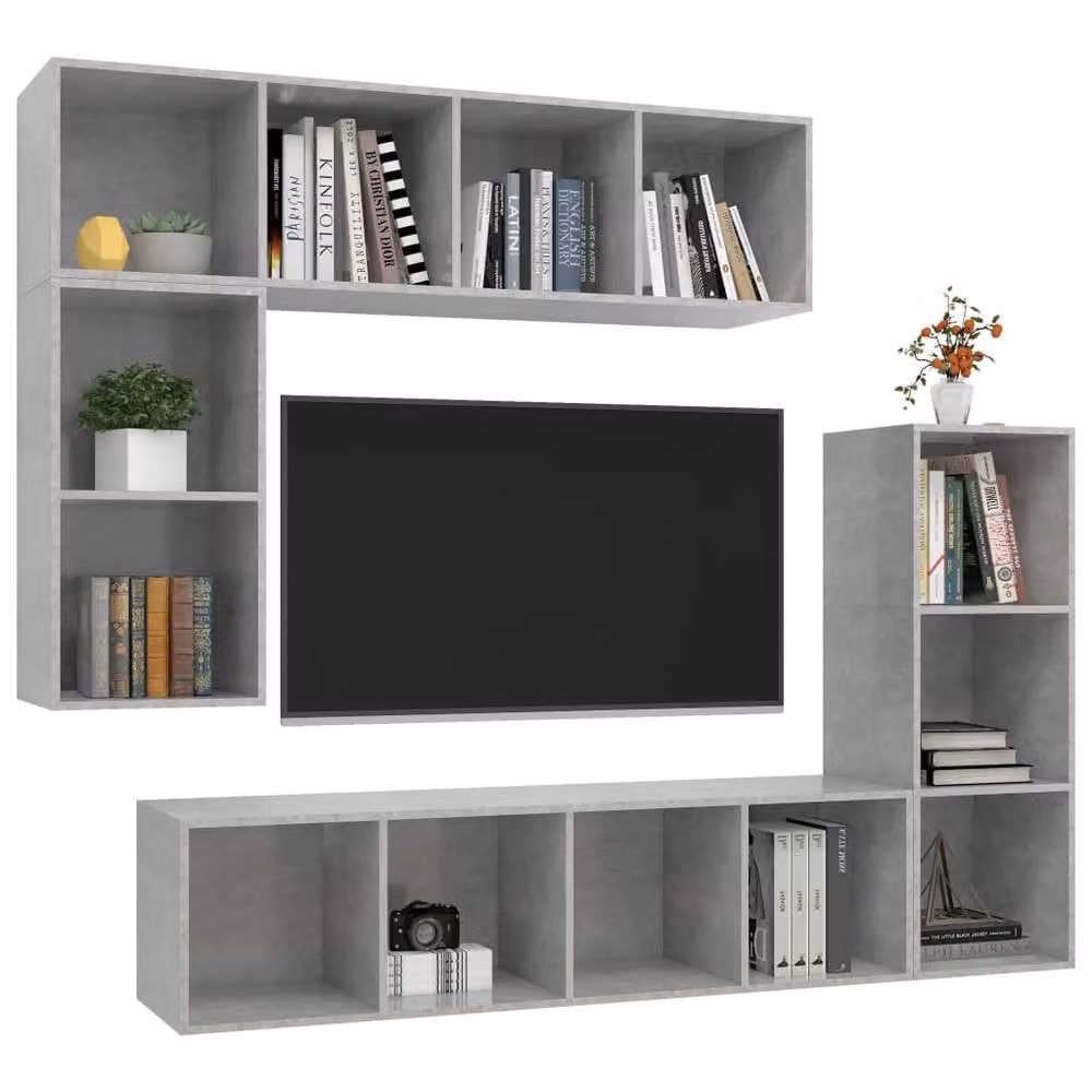 Berkfield Home 4 Piece Modern Wall Mounted TV Cabinet Set in Grey Matt Engineered Wood – 3
