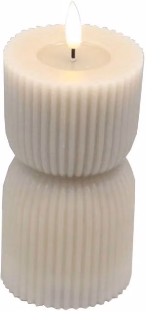 Lemon Pavilion Furniture and Decor Luxe Collection Natural Glow Stone Carved LED Pillar Candle in Beige, H: 24 cm, W: 7 cm, D: 7 cm