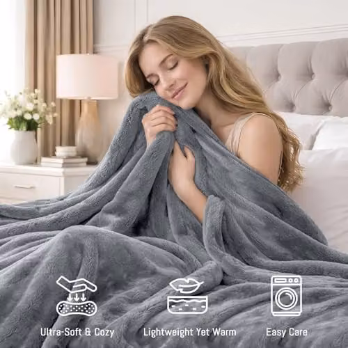 Pamposh Silver Flannel Fleece Throw Blanket, W/D/H: 130 x 150 cm – 3