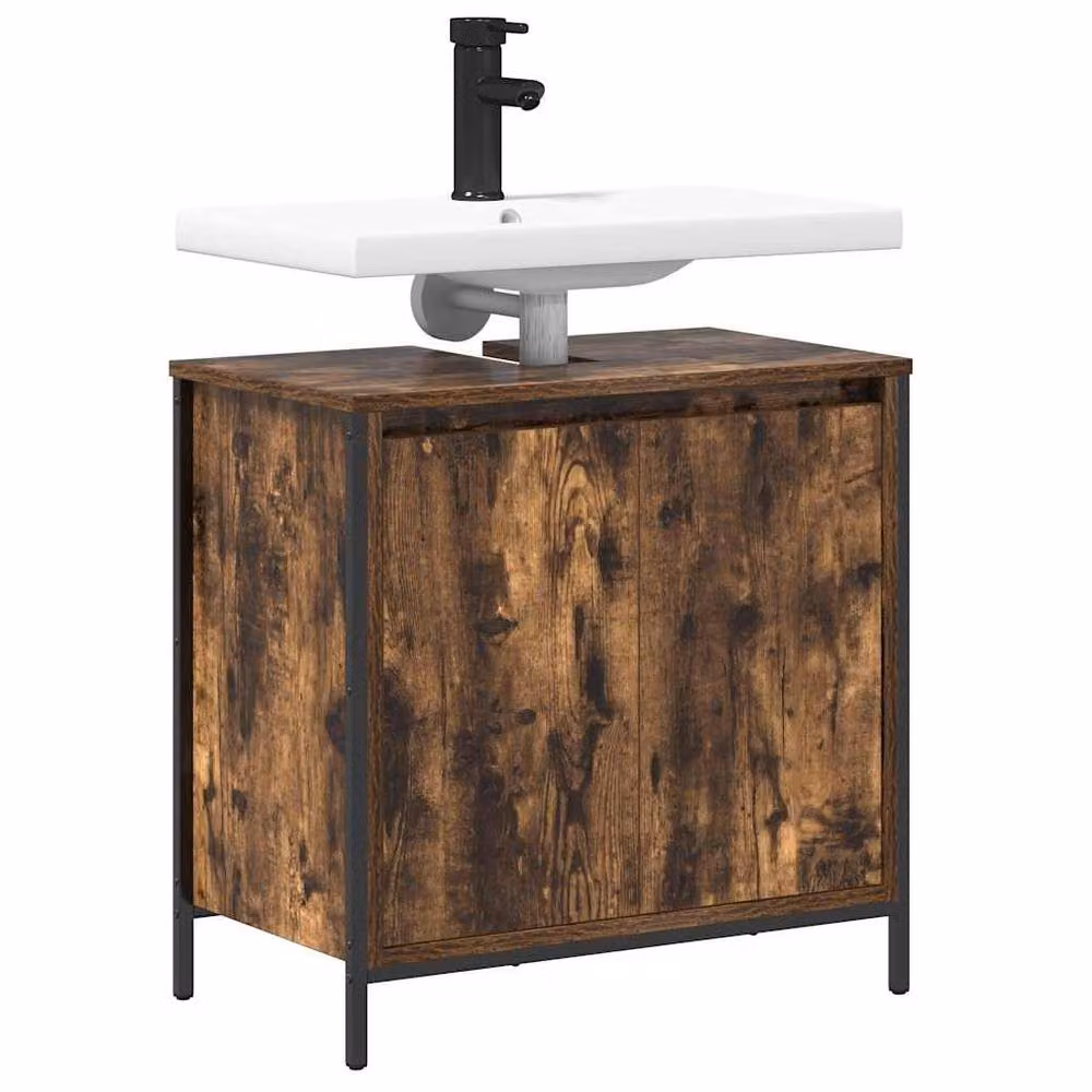 Berkfield Home Modern Bathroom Basin Cabinet in Smoked Oak Brown, W/D/H: 60 x 34.5 x 60 cm – 3