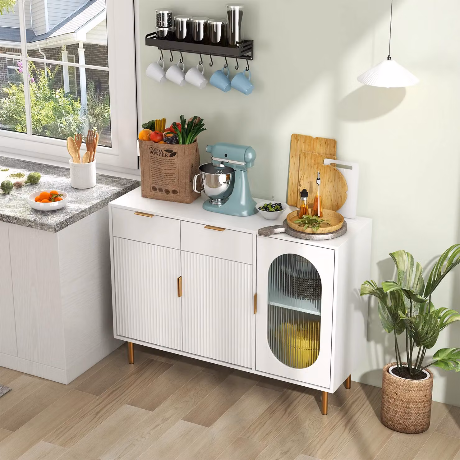Costway Modern Kitchen Storage Sideboard and Dining Buffet Server Cabinet with 2 Drawers in White – 3
