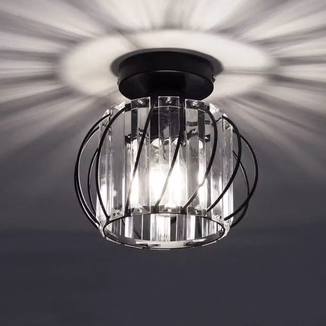 NESTLUNE Modern LED Ceiling Light Chandelier in Black with Crystal and Metal Details – 1