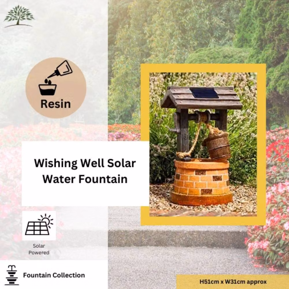 Marco Paul Solar Water Fountain Wishing Well Garden Feature in Brown and Multicolour – 4