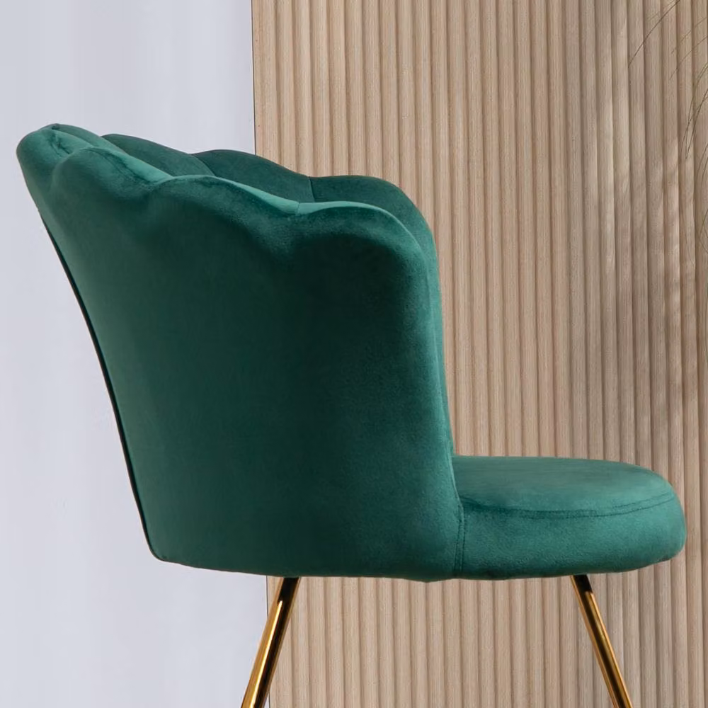 STILVORA Art Deco Accent Chair with Scalloped Shell Back in Green Velvet and Metal Frame – 4