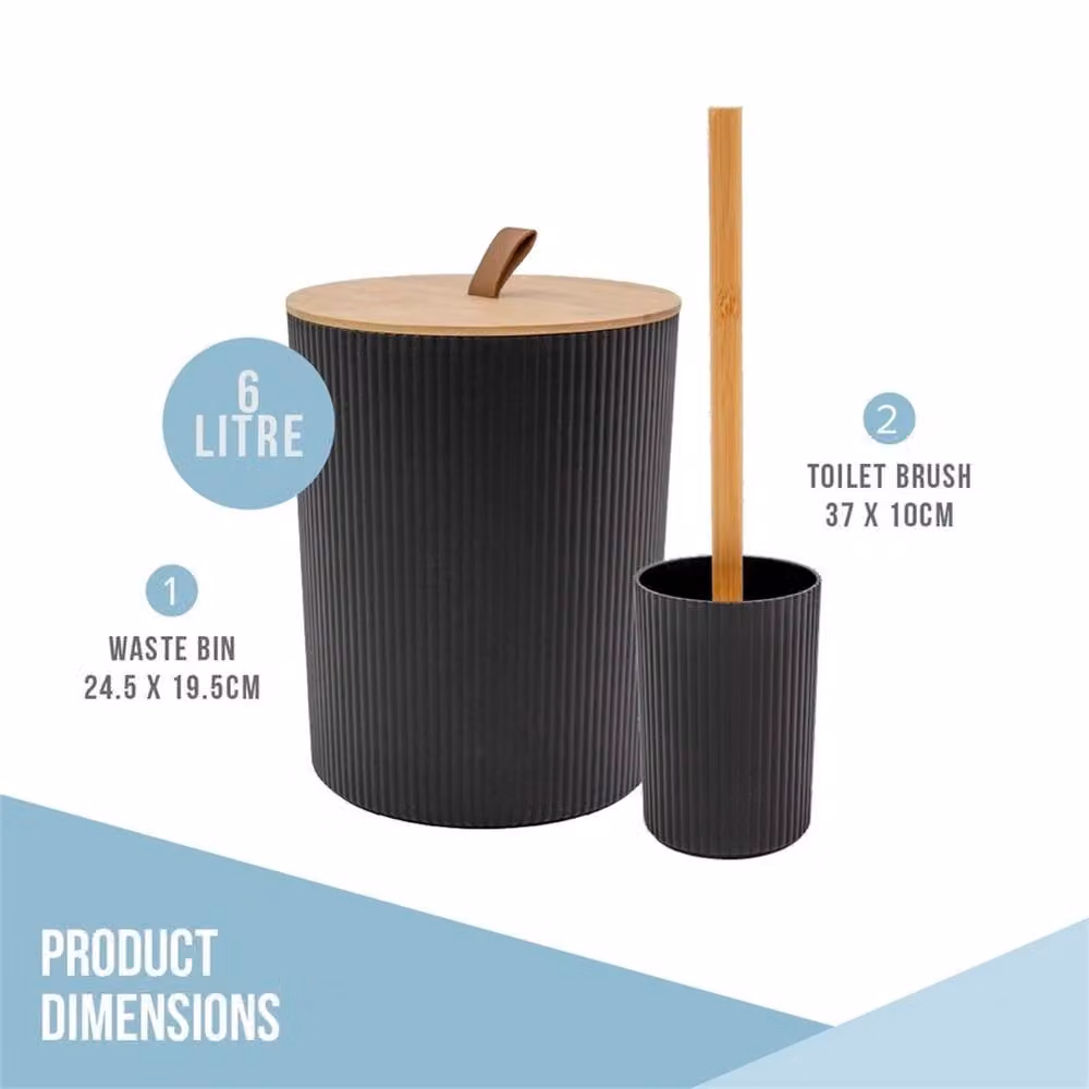 Nordara Black Modern Bathroom Essentials Set with Tumbler, Toothbrush Holder, Toilet Brush, Soap Dish and Soap Dispenser – 5