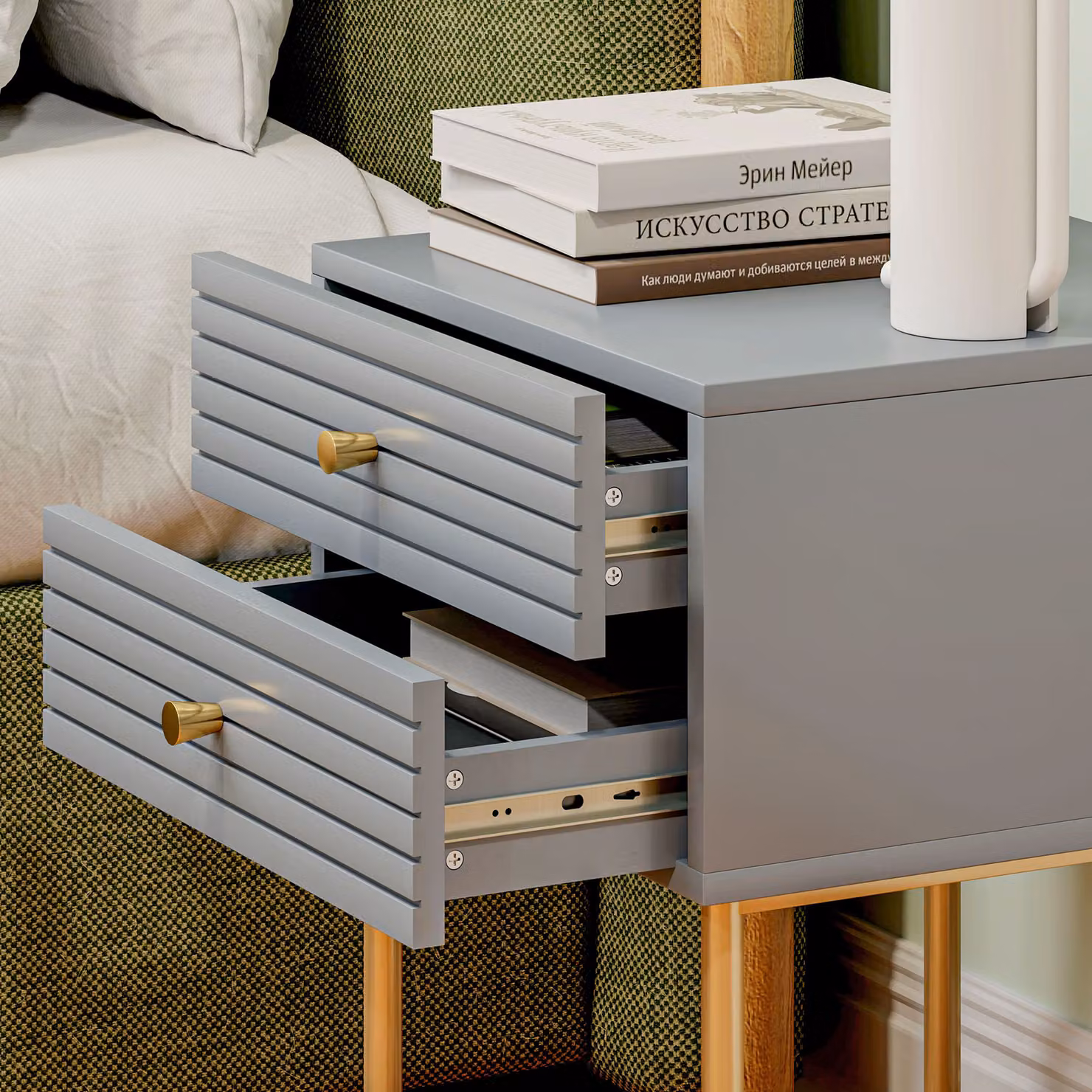 HOMCOM Set of Two Elegant Grey and Gold-Tone Bedside Tables – 5
