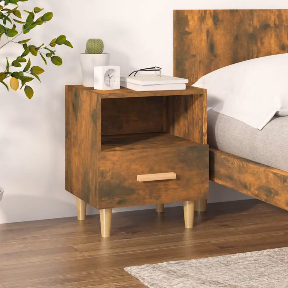 Berkfield Home Beautiful Bedside Cabinet in Smoked Oak Brown, W/D/H: 40 x 35 x 47 cm – 2