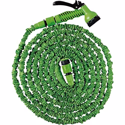 Expandable Green Garden Hose 15m with Connector and 7-Function Spray Gun Nozzle – 1