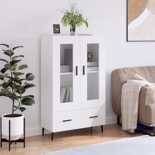 vidaXL Modern White Highboard with Glass Doors and Internal Shelves, W/D/H: 69.5 x 31 x 115 cm – 2