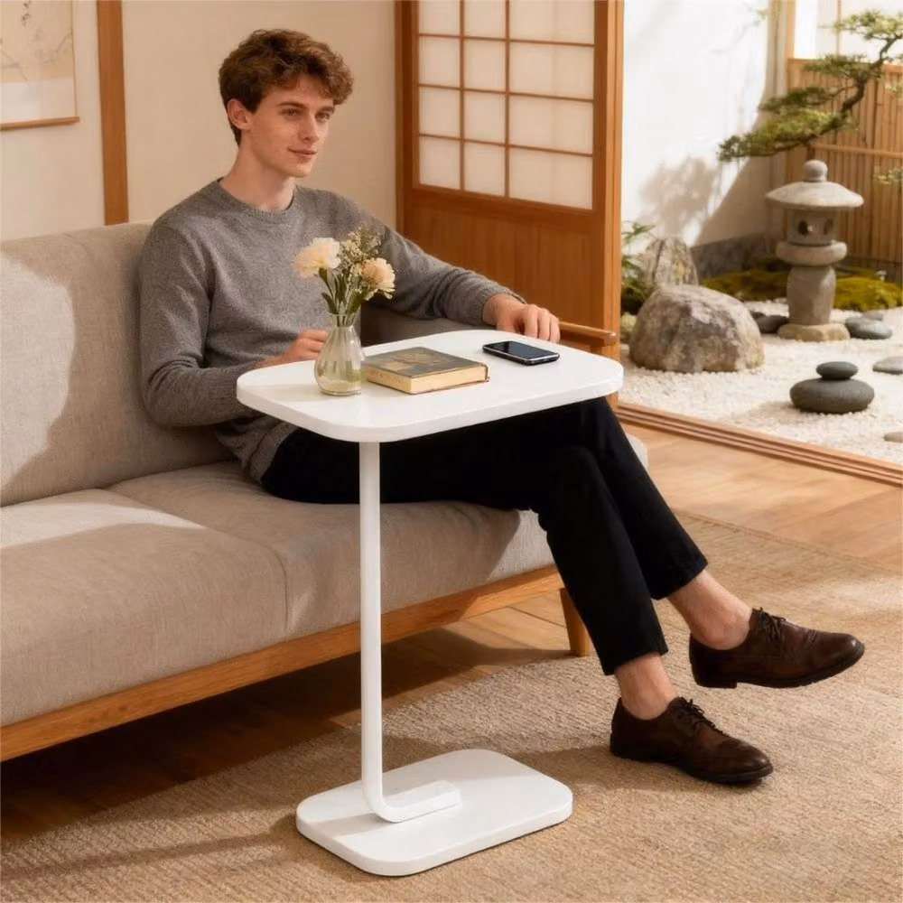 Havendro White C-Shaped Sofa Side Table and Coffee Laptop Table – 3