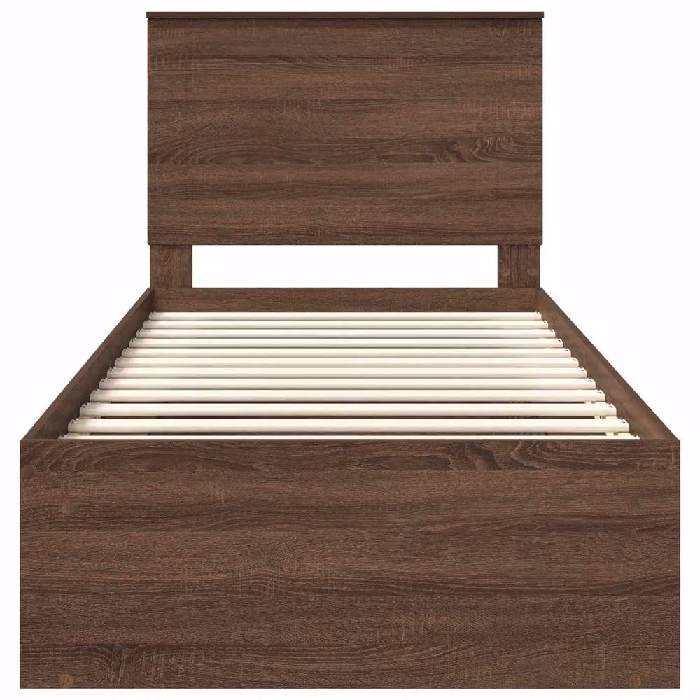 Berkfield Home Bed Frame with Headboard in Brown Oak, Solid Pine Wood and MDF, W/D/H: 100 x 200 cm – 5
