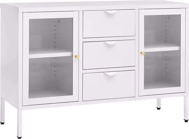 Berkfield Home White Sideboard with Steel and Tempered Glass, W/D/H: 105 x 35 x 70 cm