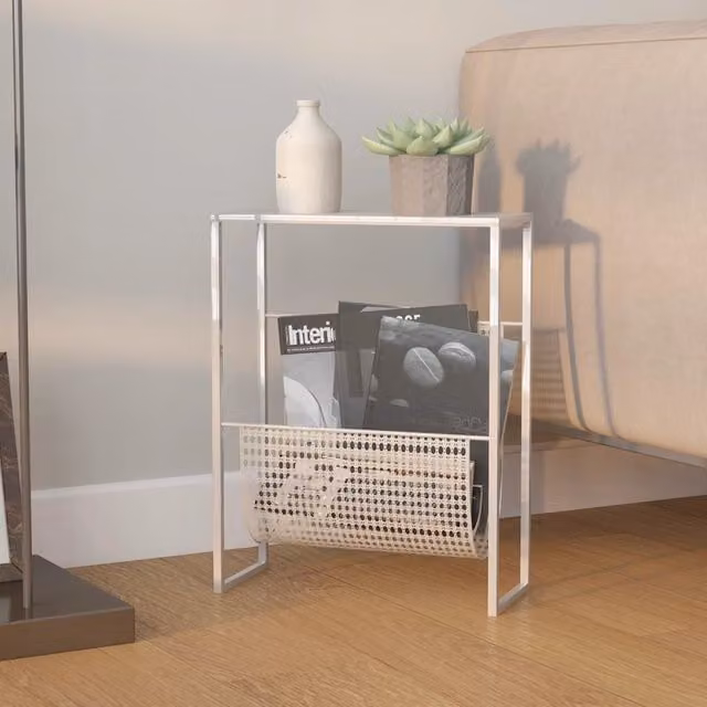 Berkfield Home Silver Metal Magazine Rack, W/D/H: 35 x 15 x 45 cm