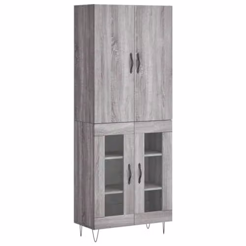 vidaXL Modern Grey Sonoma Highboard with Hinged Doors and Internal Shelves, W/D/H: 69.5 x 34 x 180 cm – 1