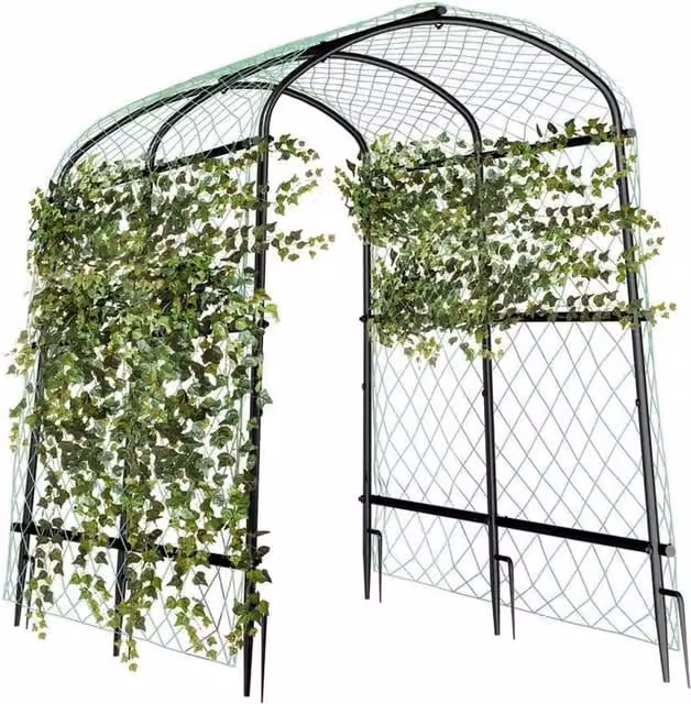 FLAVORA XL Metal Garden Trellis Support Arch Arbor for Climbers and Grape Vines, Black, W/D/H: 15 x 15 x 100 cm