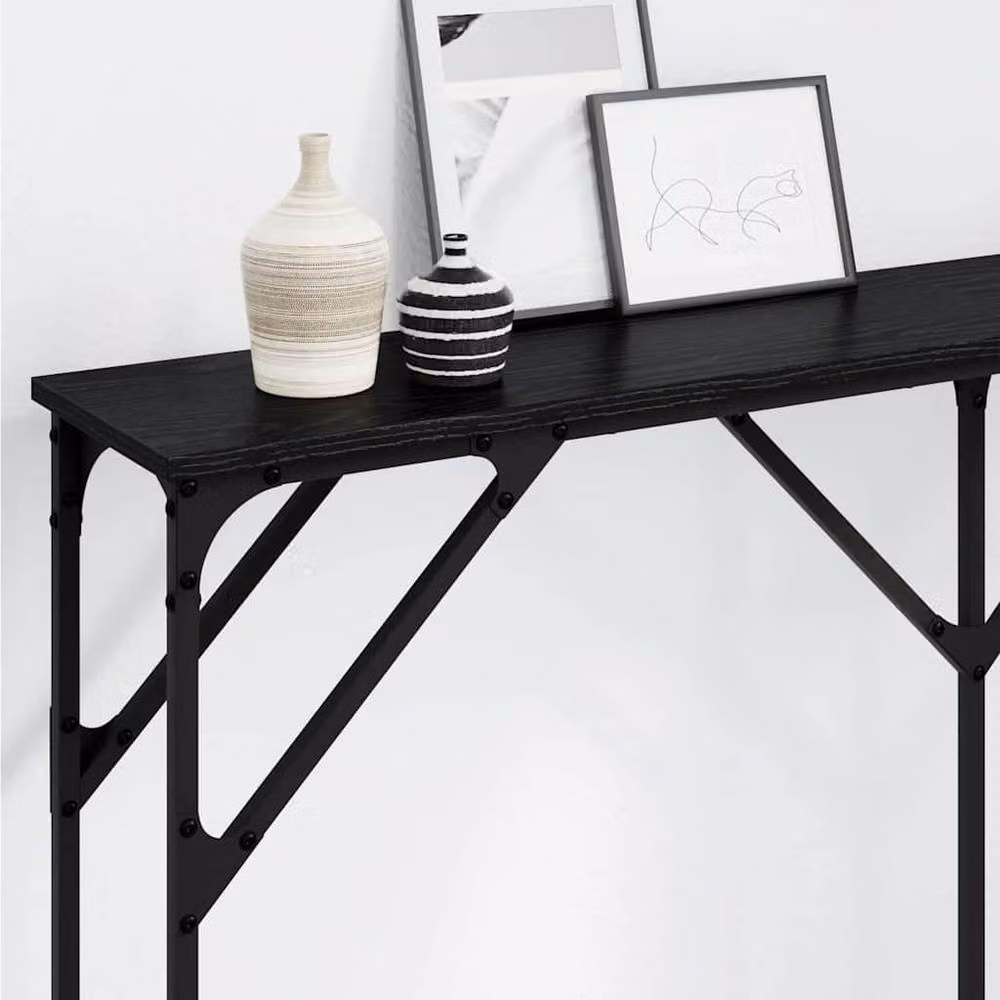 Berkfield Home Black Oak Console Table, W/D/H: 140 x 23 x 75 cm – 3