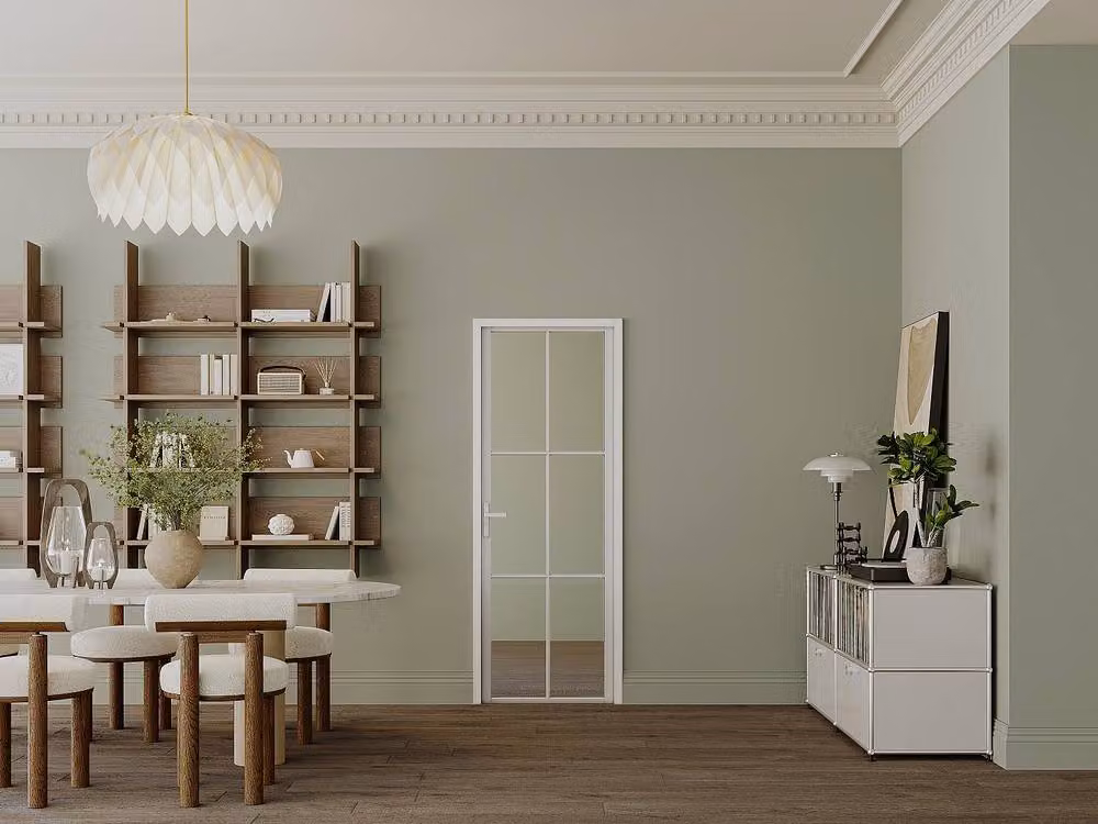 Vente-unique Reversible Modern Door Block in White Aluminium and Tempered Glass, H 204 cm x W 73 cm – 2