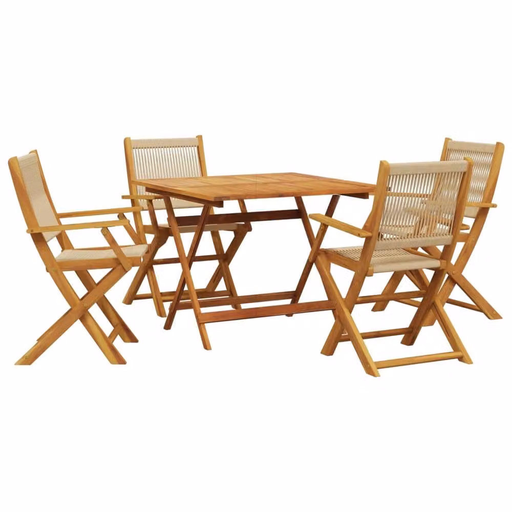 Berkfield Home 5 Piece Garden Dining Set in Beige Polypropylene and Acacia Wood – 2